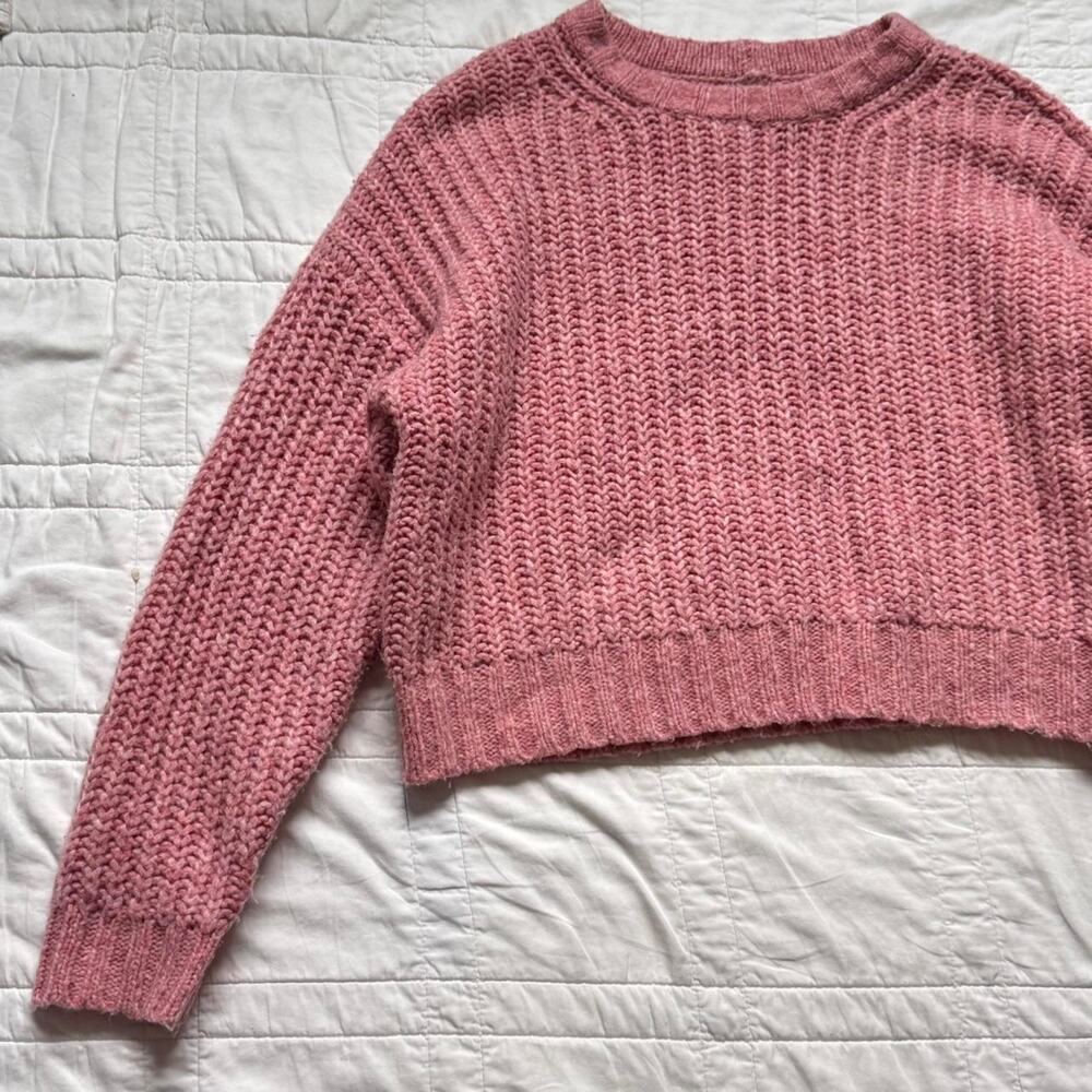 American‎ eagle Chunky knit cropped sweater sz L crew neck oversized boho cozy